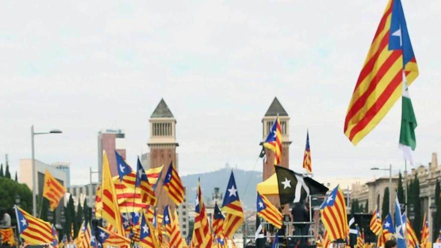 Mas y Forcadell, ayer, durante la manifestación.