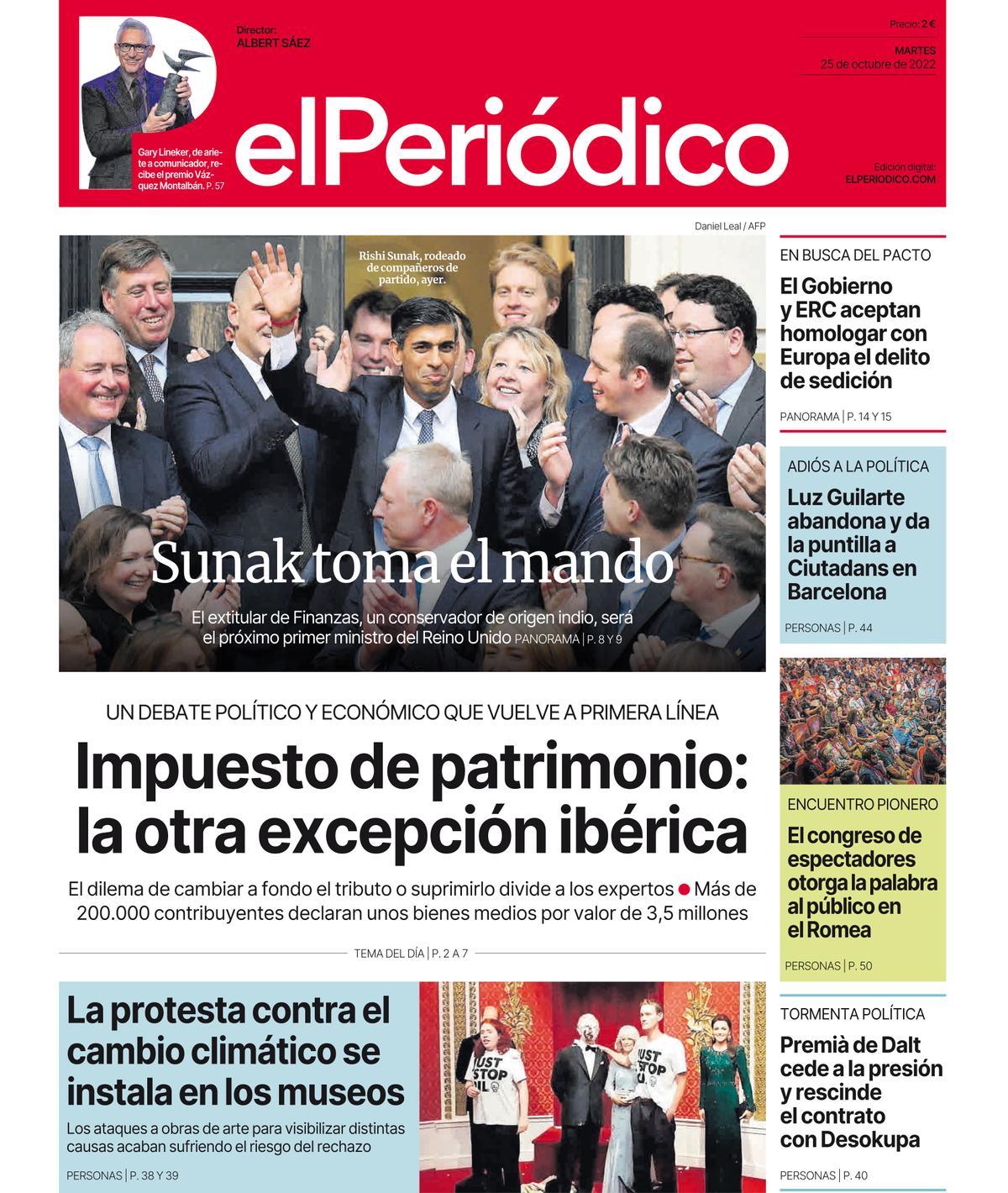 La portada d’EL PERIÓDICO del 25 d’octubre del 2022