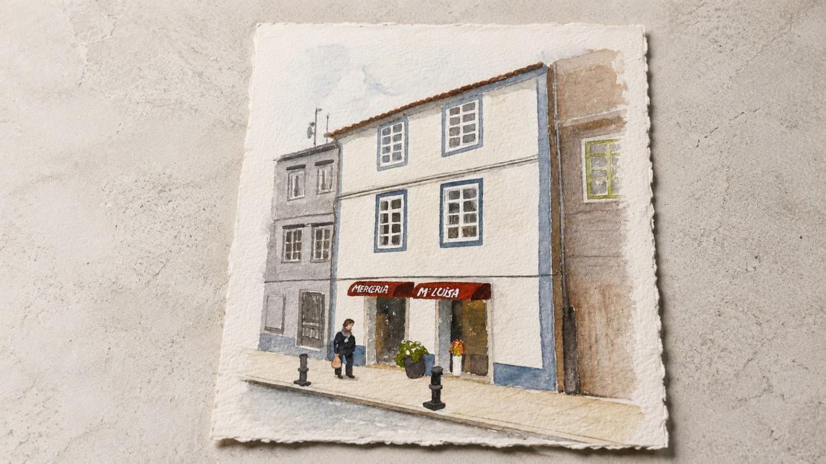Un dibujo de la tienda que Luisa Ríos conserva en el local.