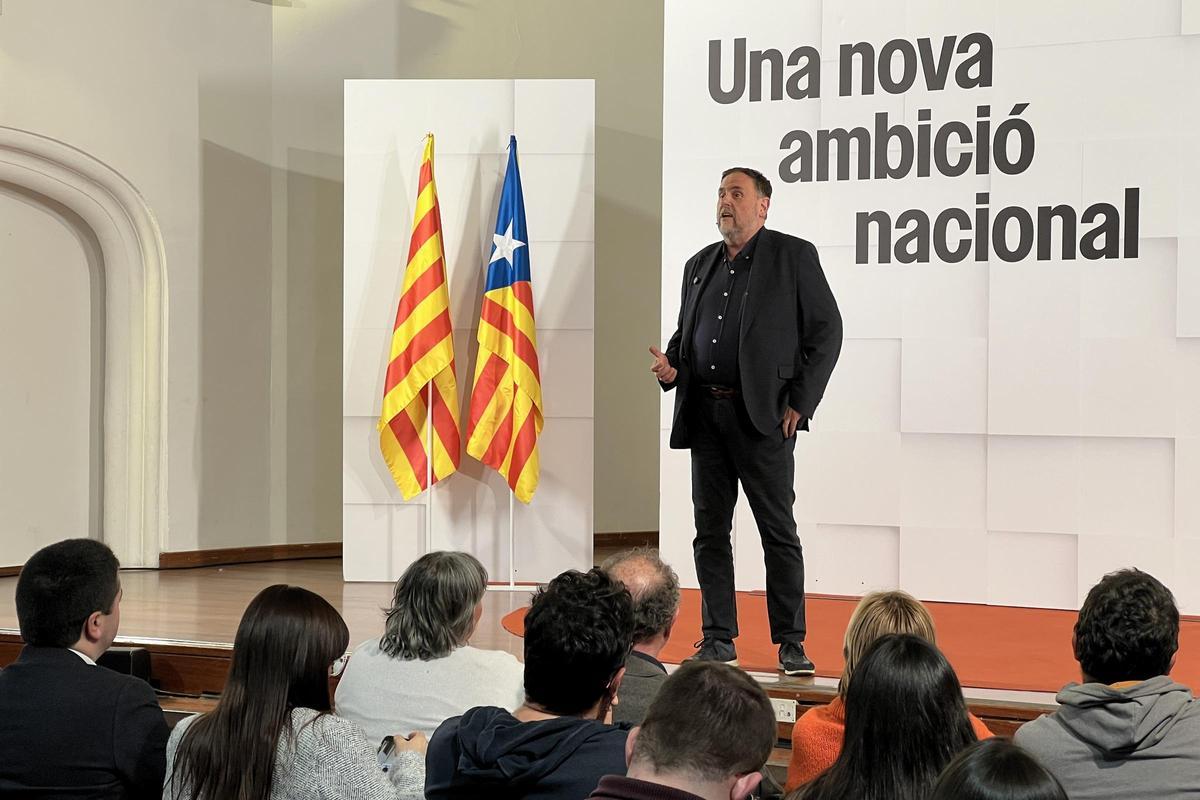 El líder de ERC, Oriol Junqueras, este viernes en una conferencia en la Seu d'Urgell.