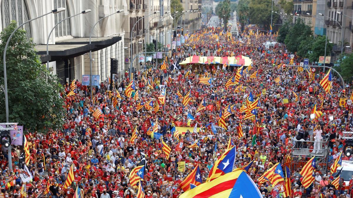 Un instant d'una manifestació de l'11-S a Barcelona