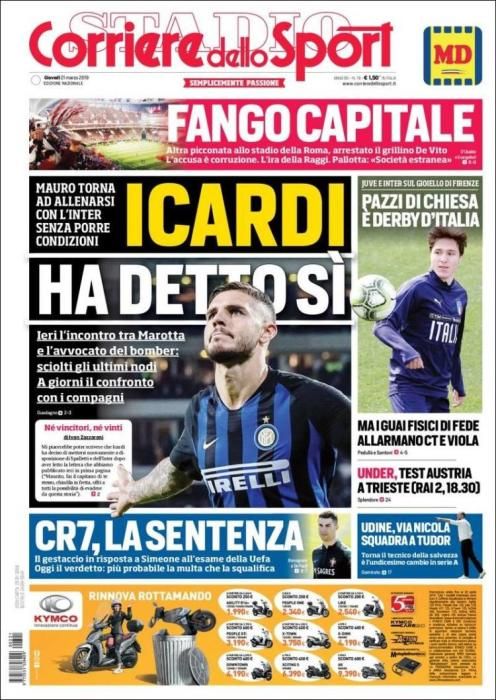 Portada CORRIERE DELLO SPORT jueves 21 marzo 2019