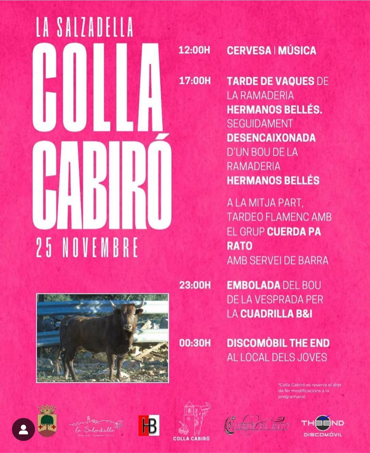 Cartel de la jornada que organiza la Colla Cabiró en la Salzadella.