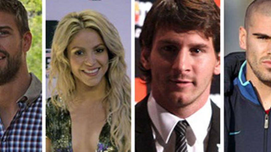 Piqué, Shakira, Messi y Valdés.