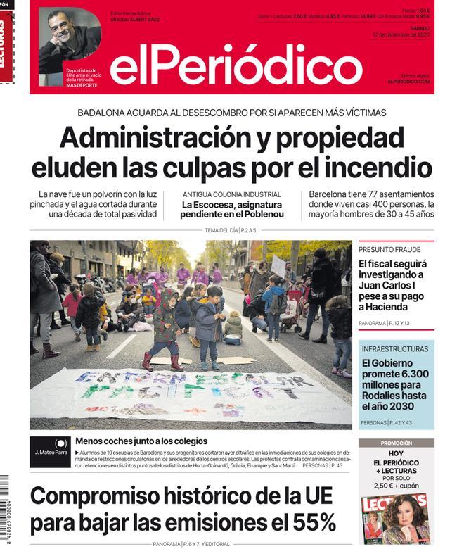 La portada d’EL PERIÓDICO del 12 de desembre del 2020