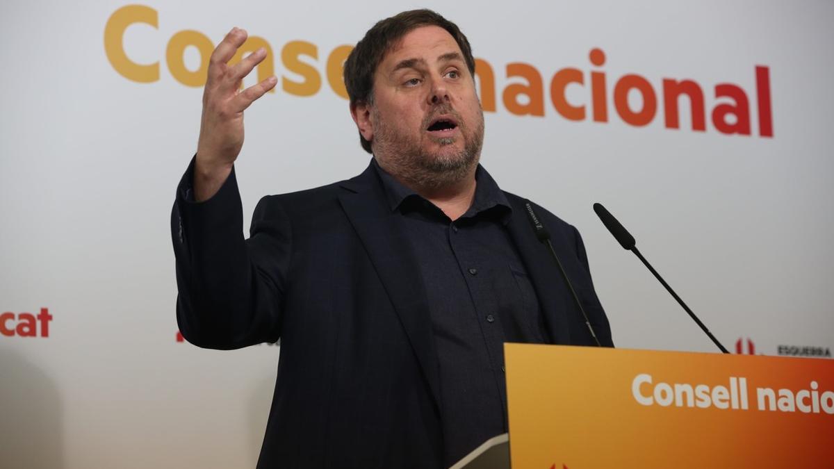 Oriol Junqueras, este sábado, en el Consell Nacional de ERC.