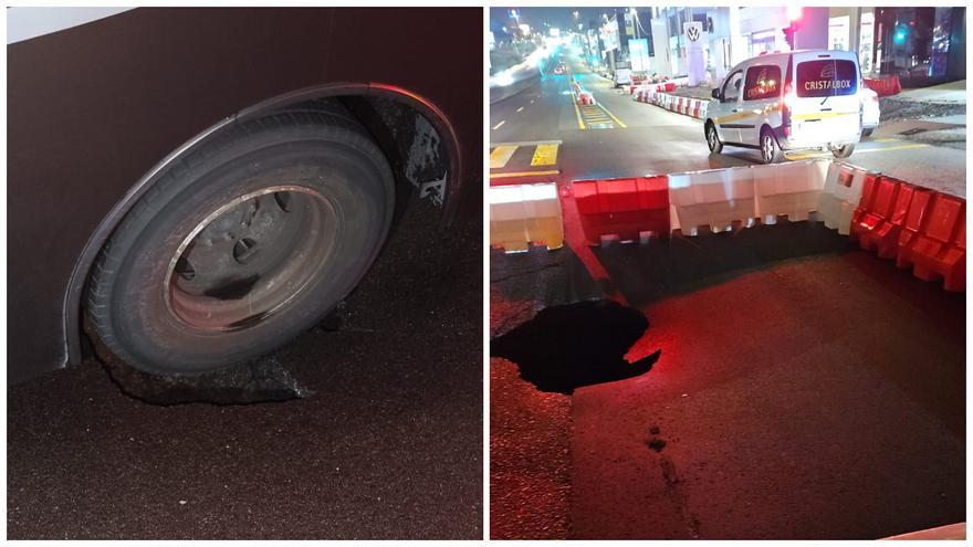 Un autobús se hunde en plena avenida de Madrid tras ceder el asfalto