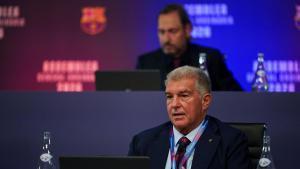 Joan Laporta, durante la asamblea de compromisarios de este sábado.
