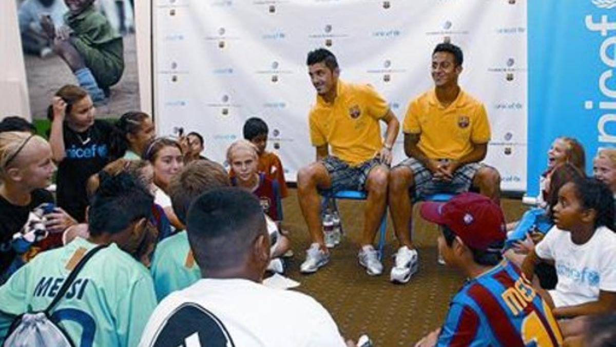 Villa y Thiago, en un acto del Unicef en Dallas, ayer.