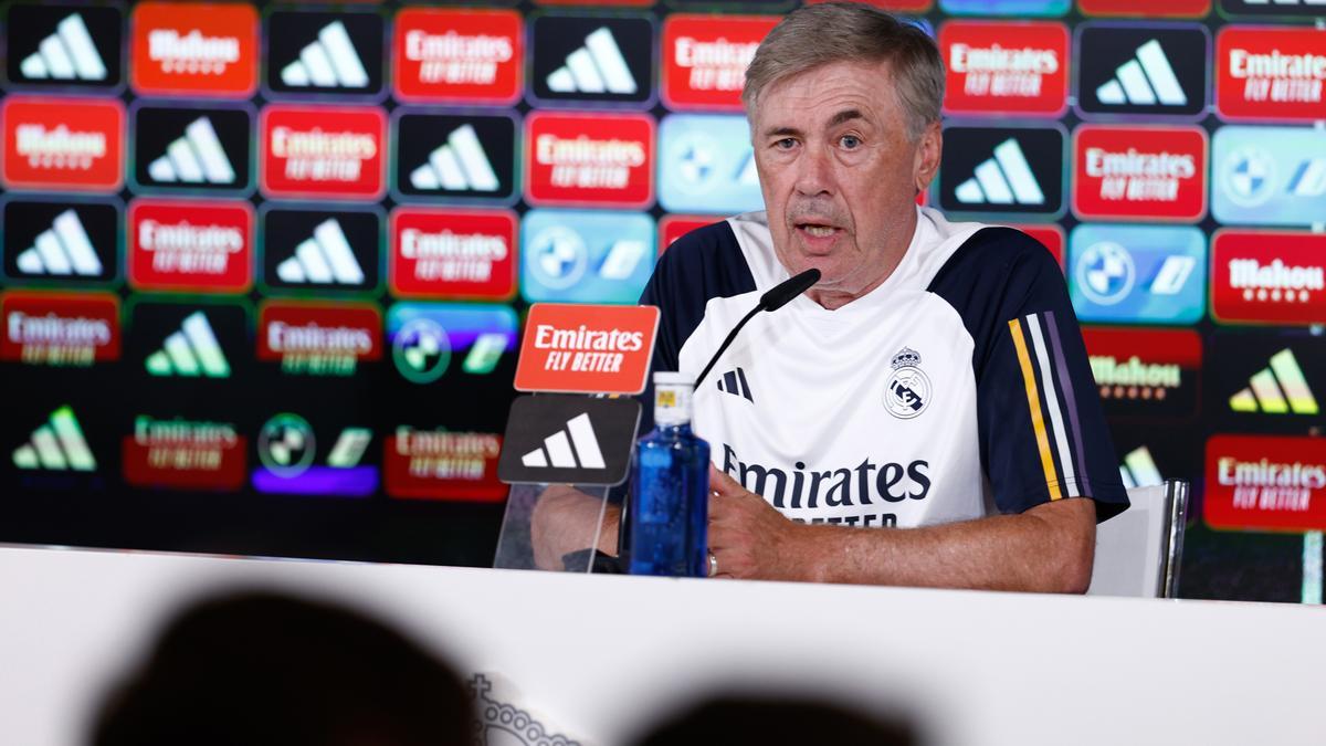 El entrenador del Real Madrid, Carlo Ancelotti, en la rueda de prensa previa al partido contra el Celta.