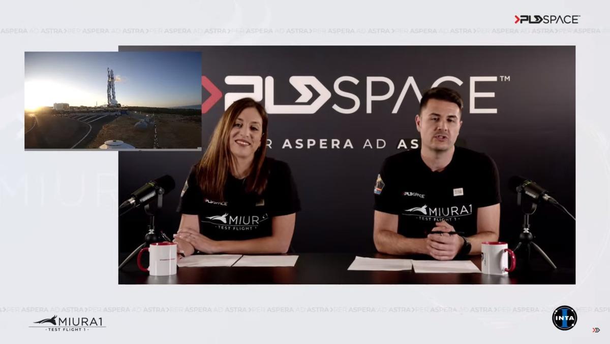 Sara Poveda, primera empleada de PLD Space, y Roberto Palacios, ingeniero de sistemas de Miura 5, durante el streaming.