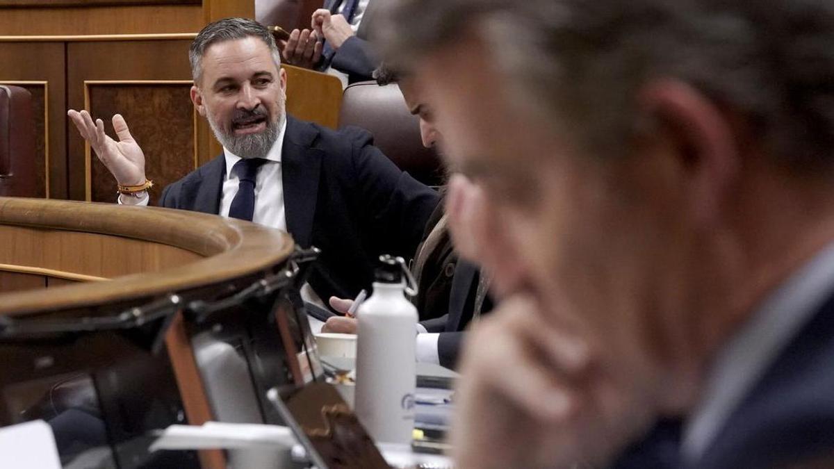 Alberto Núñez Feijóo Santiago Abascal, al fondo.