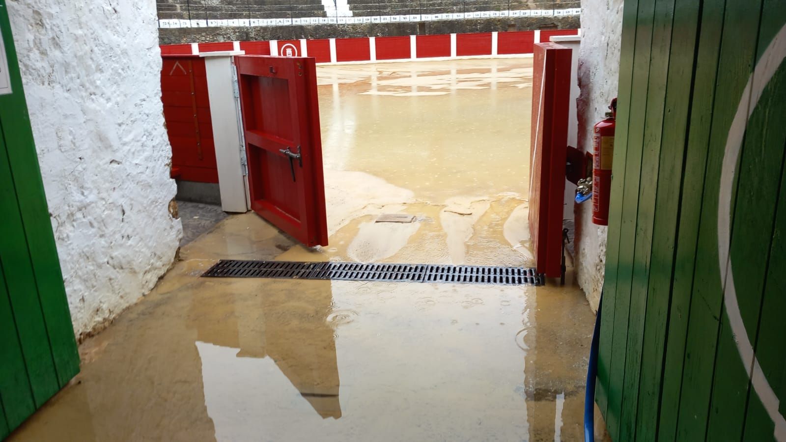 La plaza de toros de Bocairent, inundada por las últimas lluvias