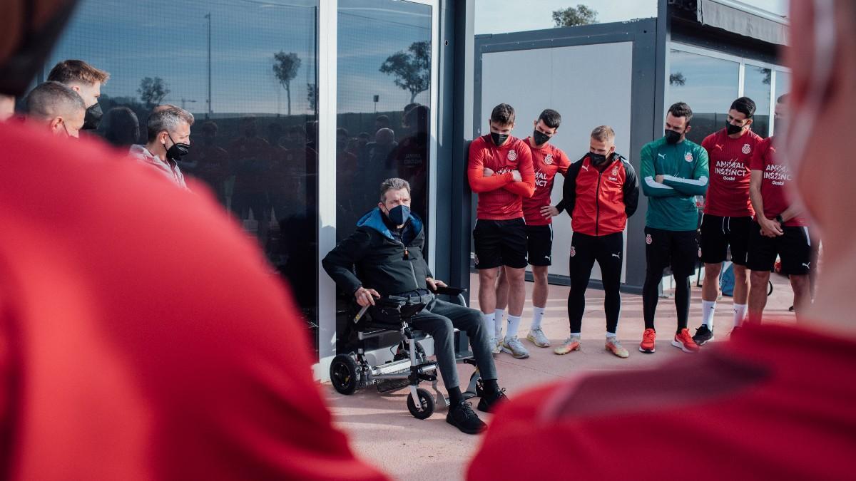 Juan Carlos Unzué, en la charla con la plantilla