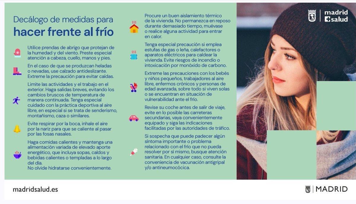 Décalogo de medidas del Ayuntamiento de Madrid para hacer frente al frío.