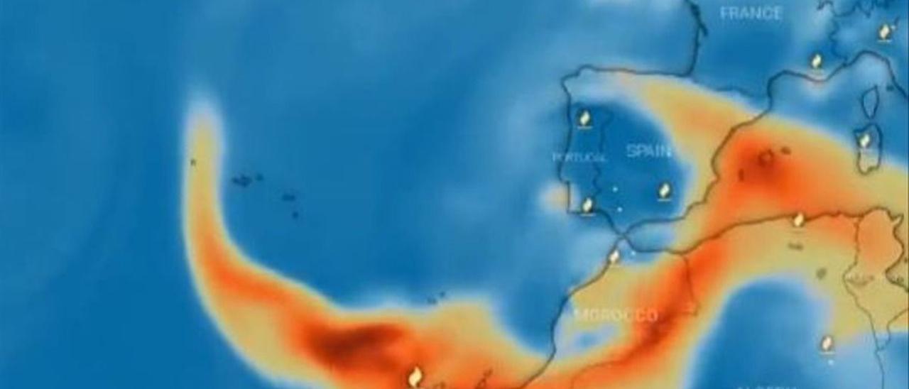 La nube de dióxido de azufre se acerca a la Península y a las Baleares.