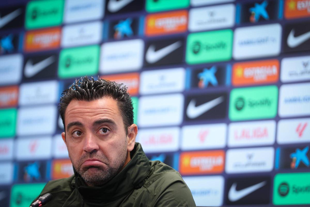 Xavi, en una rueda de prensa