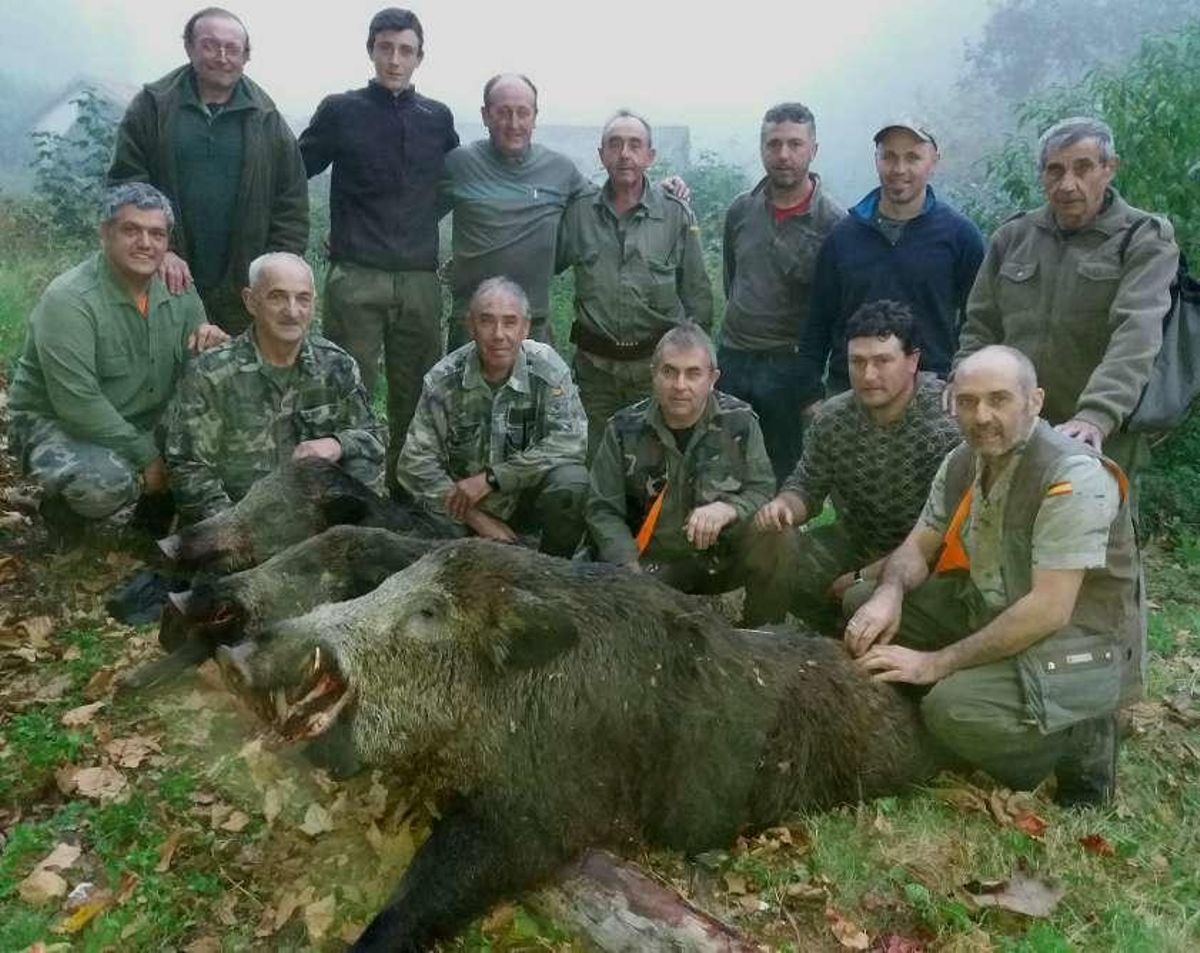 La cuadrilla de Barreras (Valdés) abatió un ejemplar de 142 kilos
