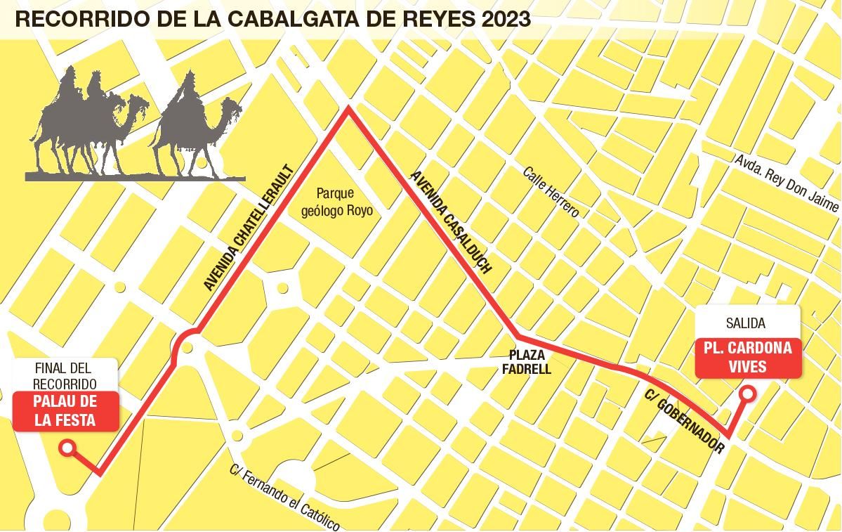 Recorrido de la cabalgata de los Reyes Magos para el 5 de enero del 2023.