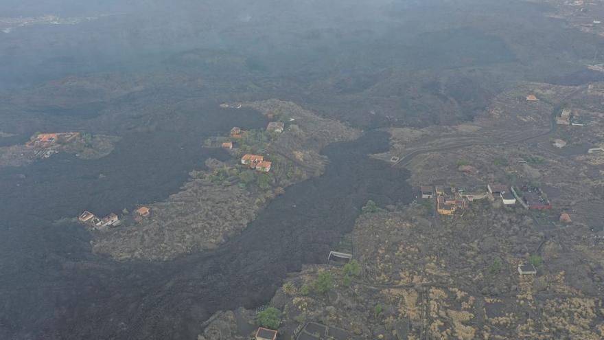 El avance de la lava del volcán de La Palma, a vista de pájaro en el décimo día de erupción