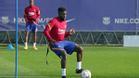 Samuel Umtiti, en un entrenamiento reciente del FC Barcelona