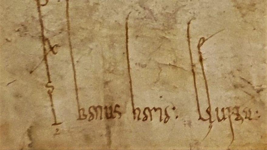 La firma de Bonhom (&#039;Bonus Homo&#039;) en un manuscrito del Arxiu de la Catedral de Barcelona