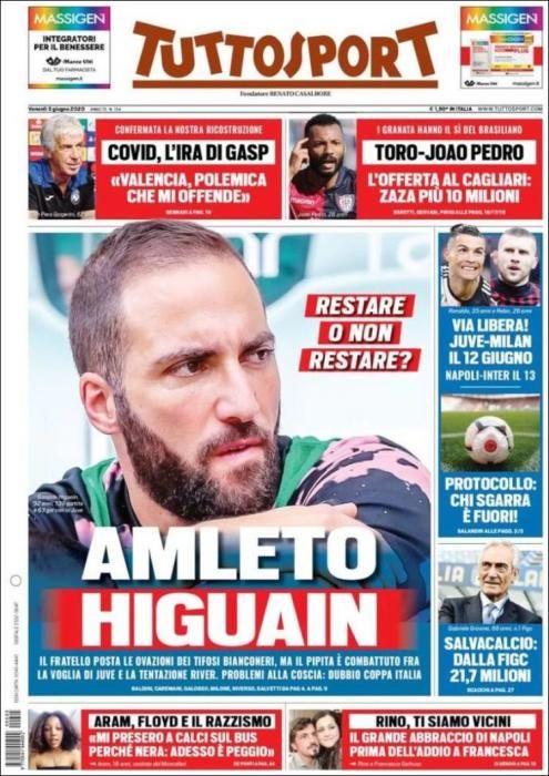 Portada TUTTOSPORT viernes 5 junio 2020