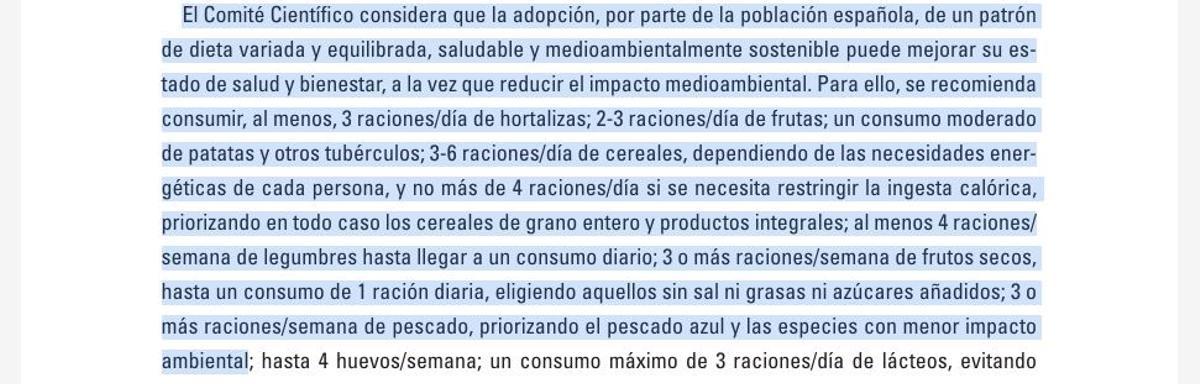 Recomendación del Comité Científico de la Aesan española, del año 2022