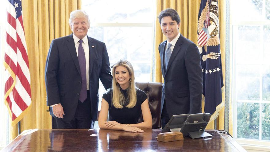 Donald e Ivanka Trump con Justin Trudeau.