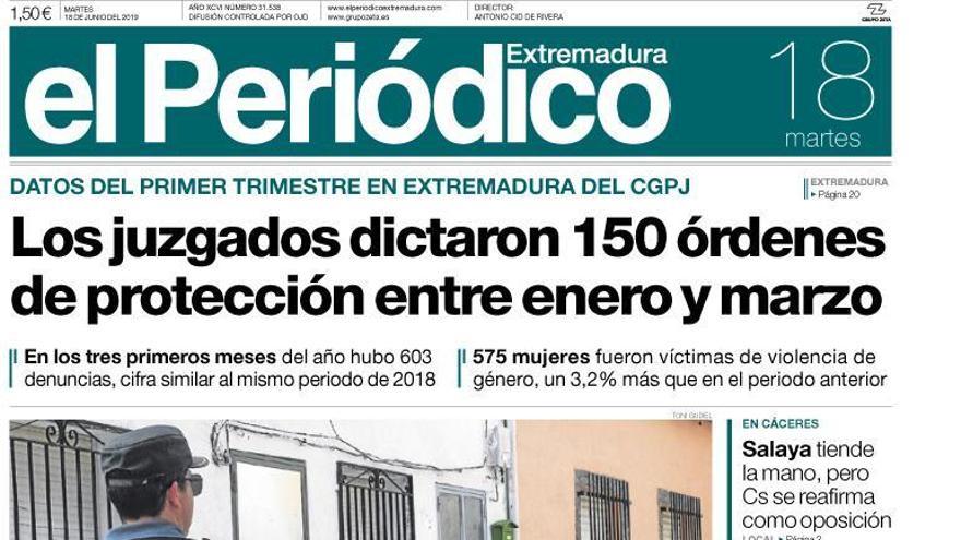 Esta es la portada de EL PERIÓDICO EXTREMADURA correspondiente al día 18 de junio del 2019