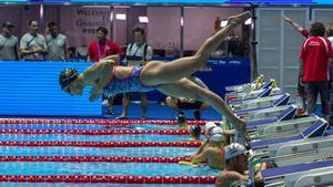 Mireia Belmonte durante un entreno en el dia previo al inicio de la competición de natación del Mundial FINA de Natación en Gwangju, Corea del Sur.