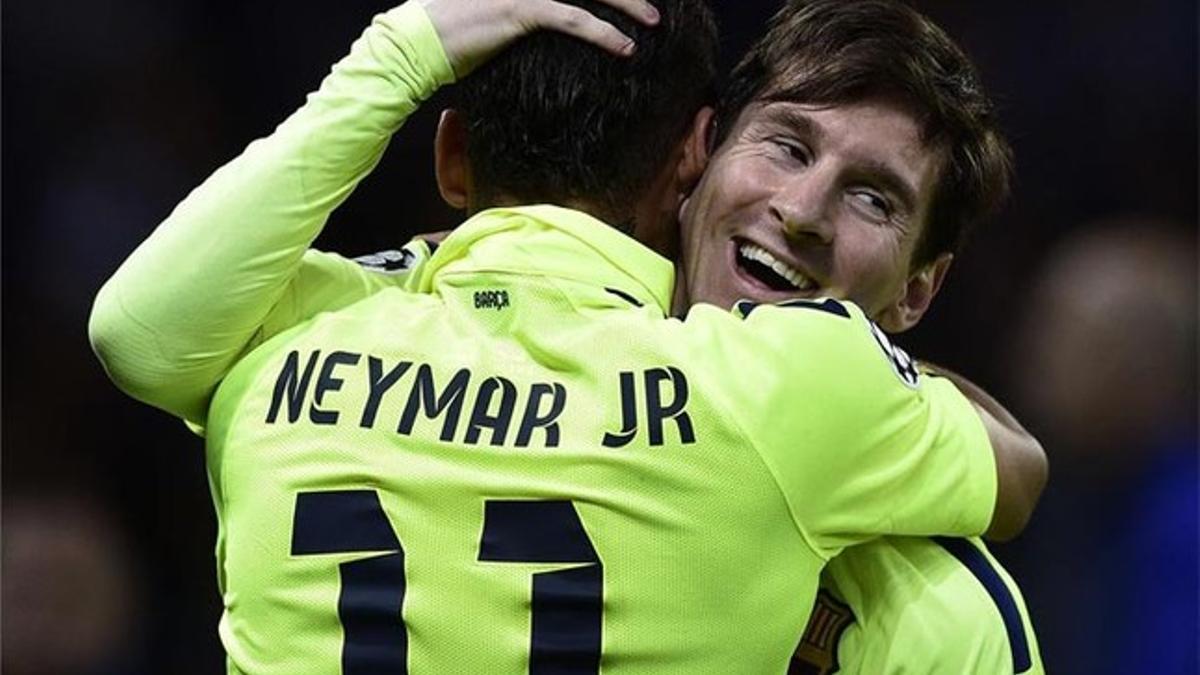 Messi, celebrando el 0-1 de Neymar