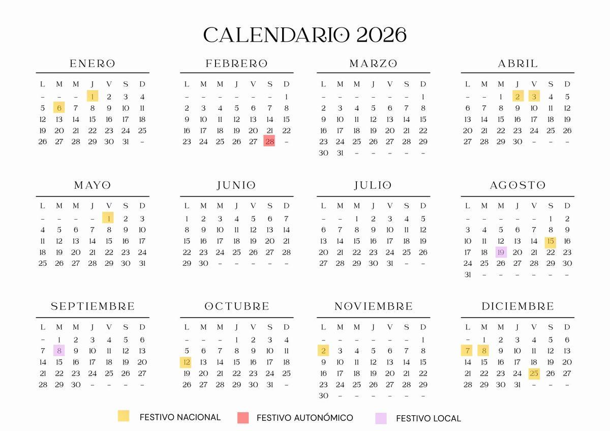 Calendario laboral 2026 de Málaga.