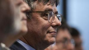 Carles Puigdemont, durante un acto de Junts en Perpinyà la semana pasada