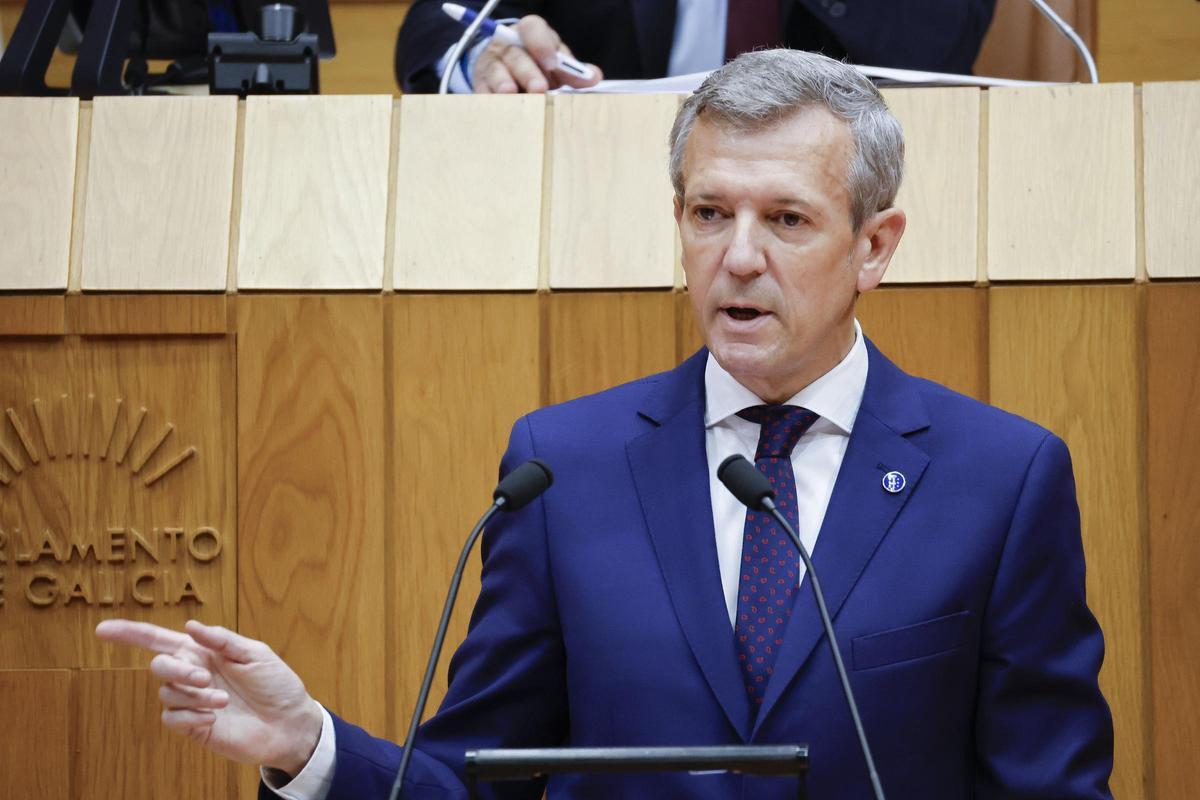 El presidente de la Xunta, Alfonso Rueda, este miércoles en el debate del Parlamento gallego