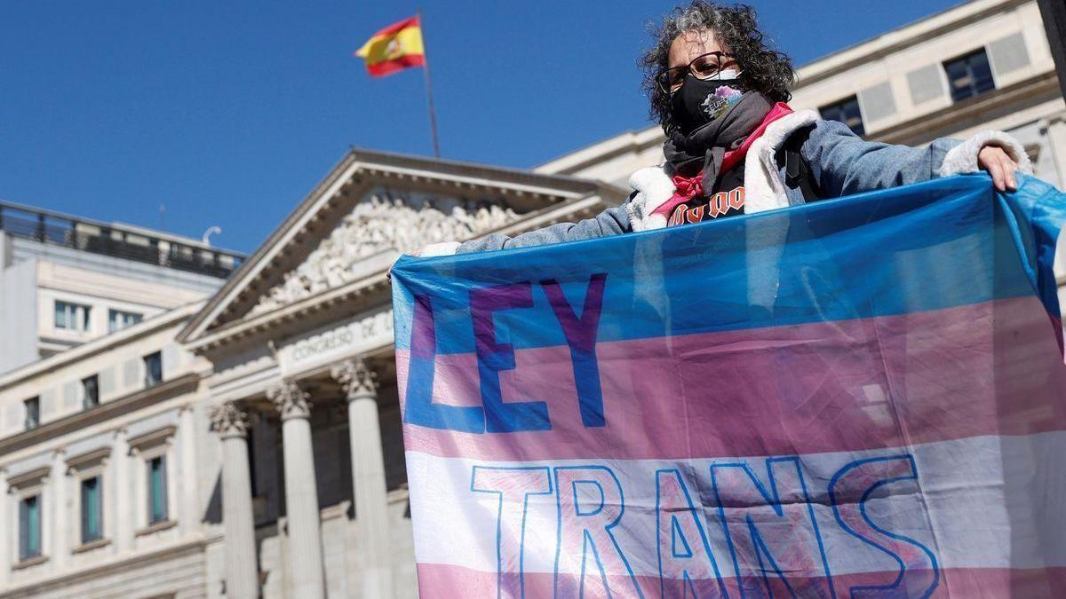 Un manifestante frente al Congreso de los Diputados.