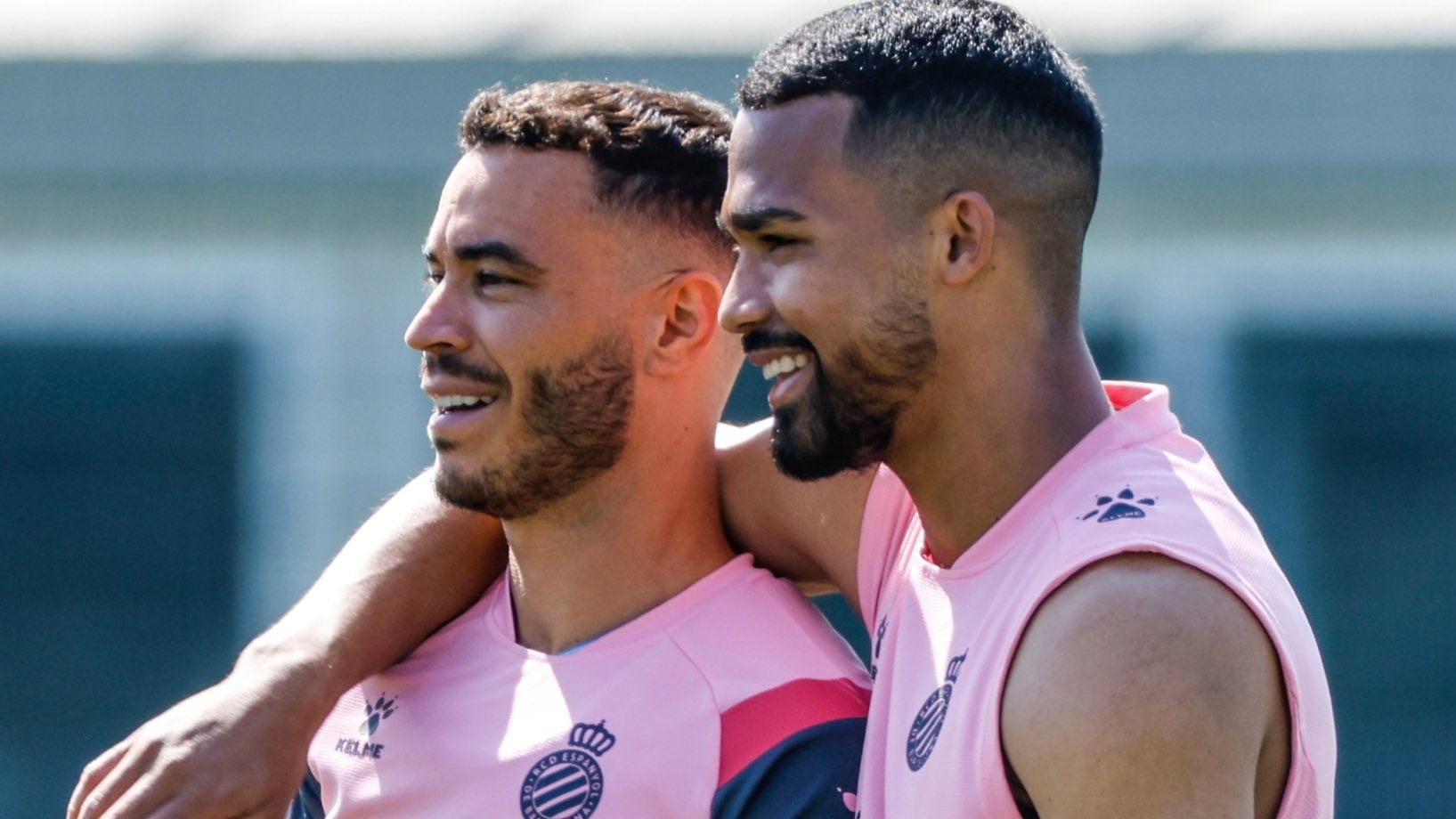 Raúl de Tomás y Yangel Herrera, en el entrenamiento del Espanyol de este martes.