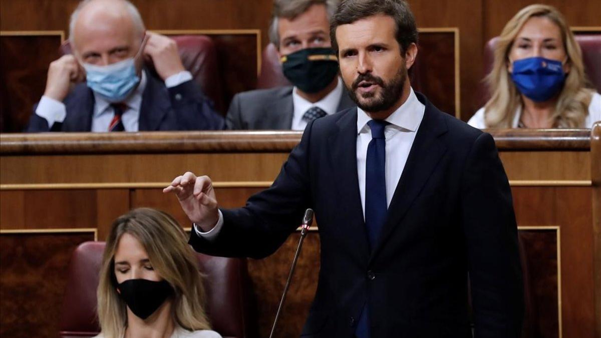 El líder del PP, Pablo Casado, en el Congreso de los Diputados.