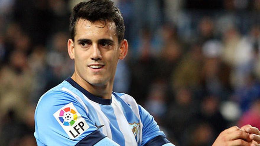 El centrocampista del Málaga CF celebra un gol.