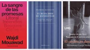Portadas de La sangre de las promesas, El buen dios de Manhattan y El cerebro en danza.