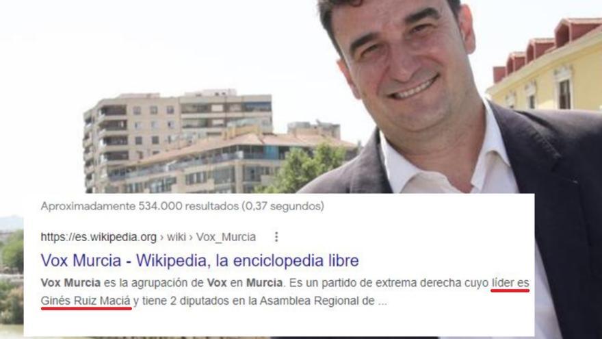 Vox Murcia y Ginés Ruiz Maciá, troleados por la Wikipedia