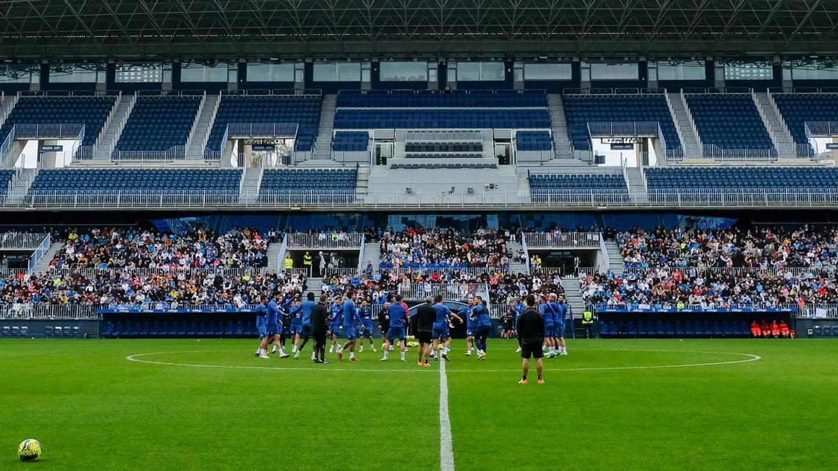 Imagen del entrenamiento a puerta abierta del Málaga CF.