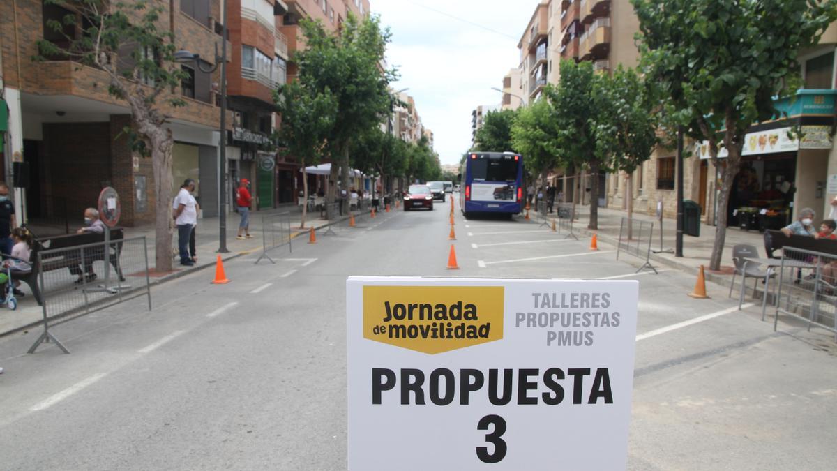 Simulación de la Rambla con doble carril y aceras más anchas en la Semana de la Movilidad del 2021.