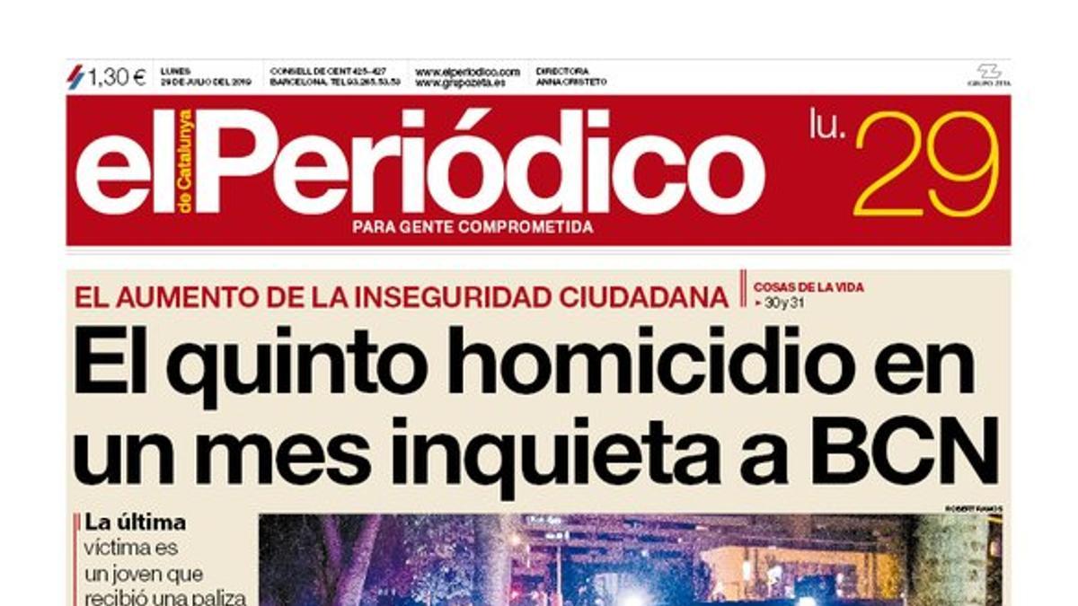 La portada de EL PERIÓDICO del 29 de julio del 2019