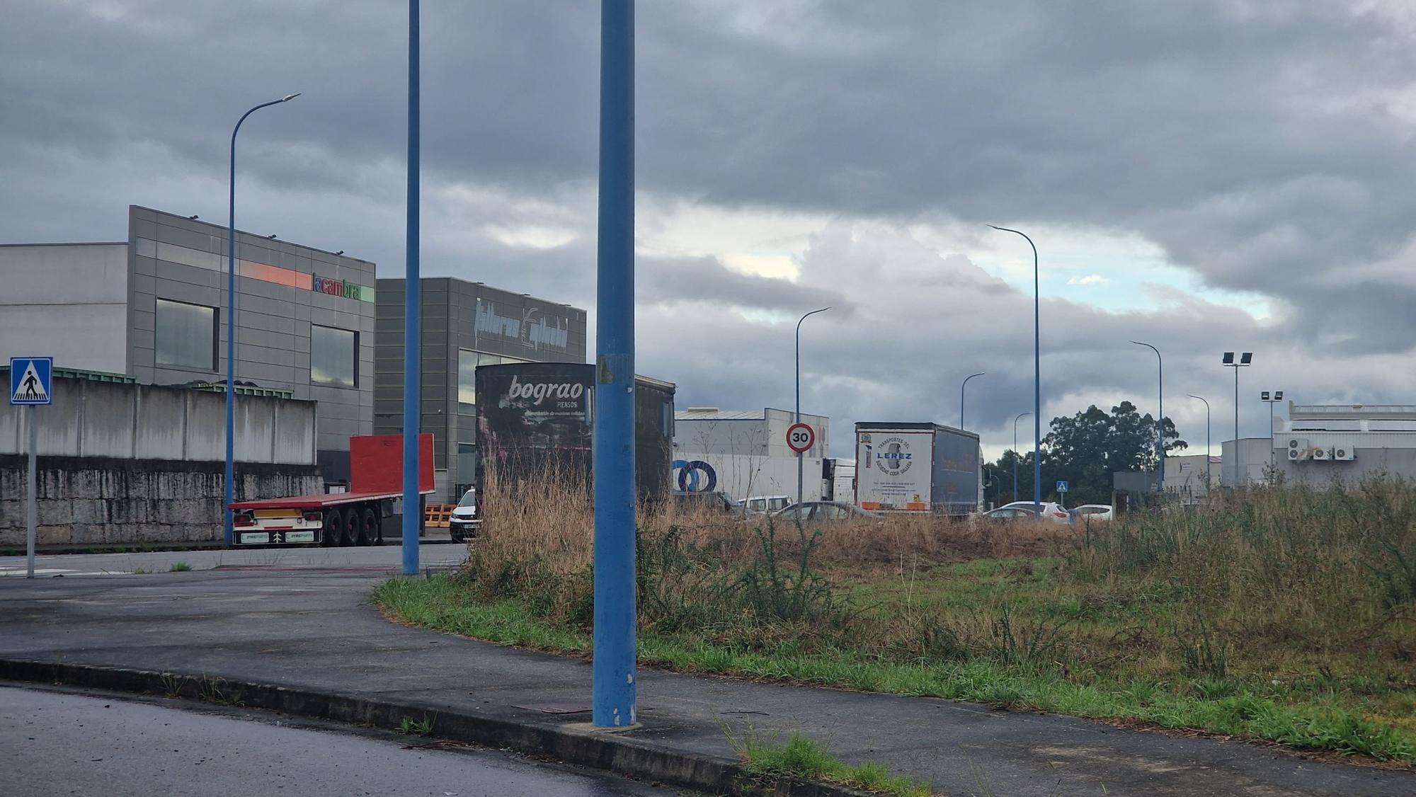 Obras de construcción de la megaplanta de Conservas Cerqueira, en el polígono industrial de Té (Rianxo).