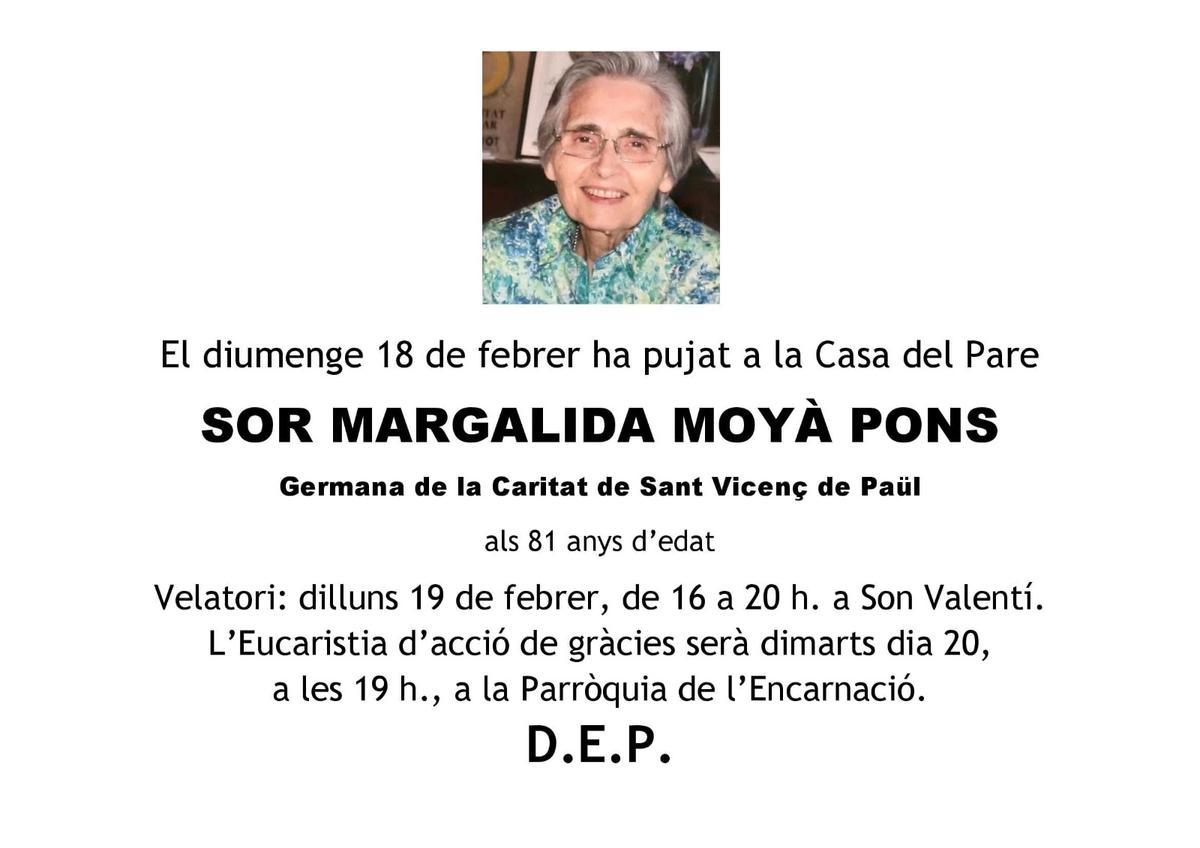 Muere sor Margalida Moyà, directora del Col·legi Arcàngel Sant Rafel de Palma y vocal de Escola Catòlica