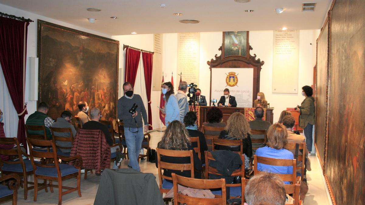 La Sala de Cabildos durante la celebración, este miércoles, de una rueda de prensa.