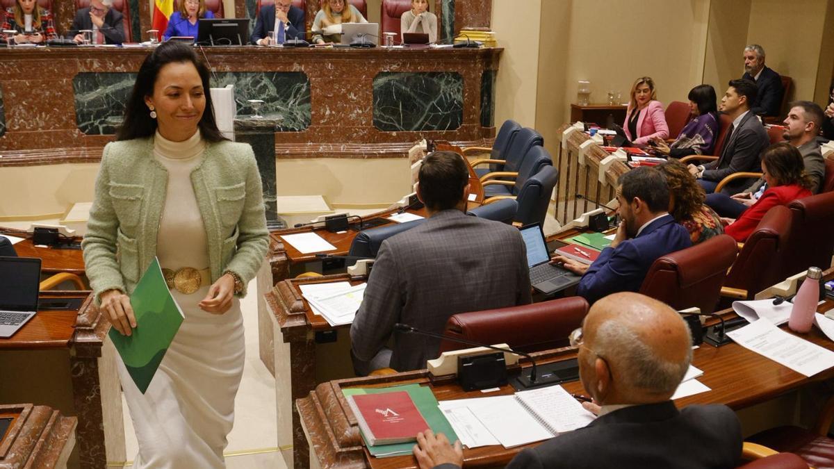 Virginia Martínez vuelve a su escaño tras intervenir en la tribuna.
