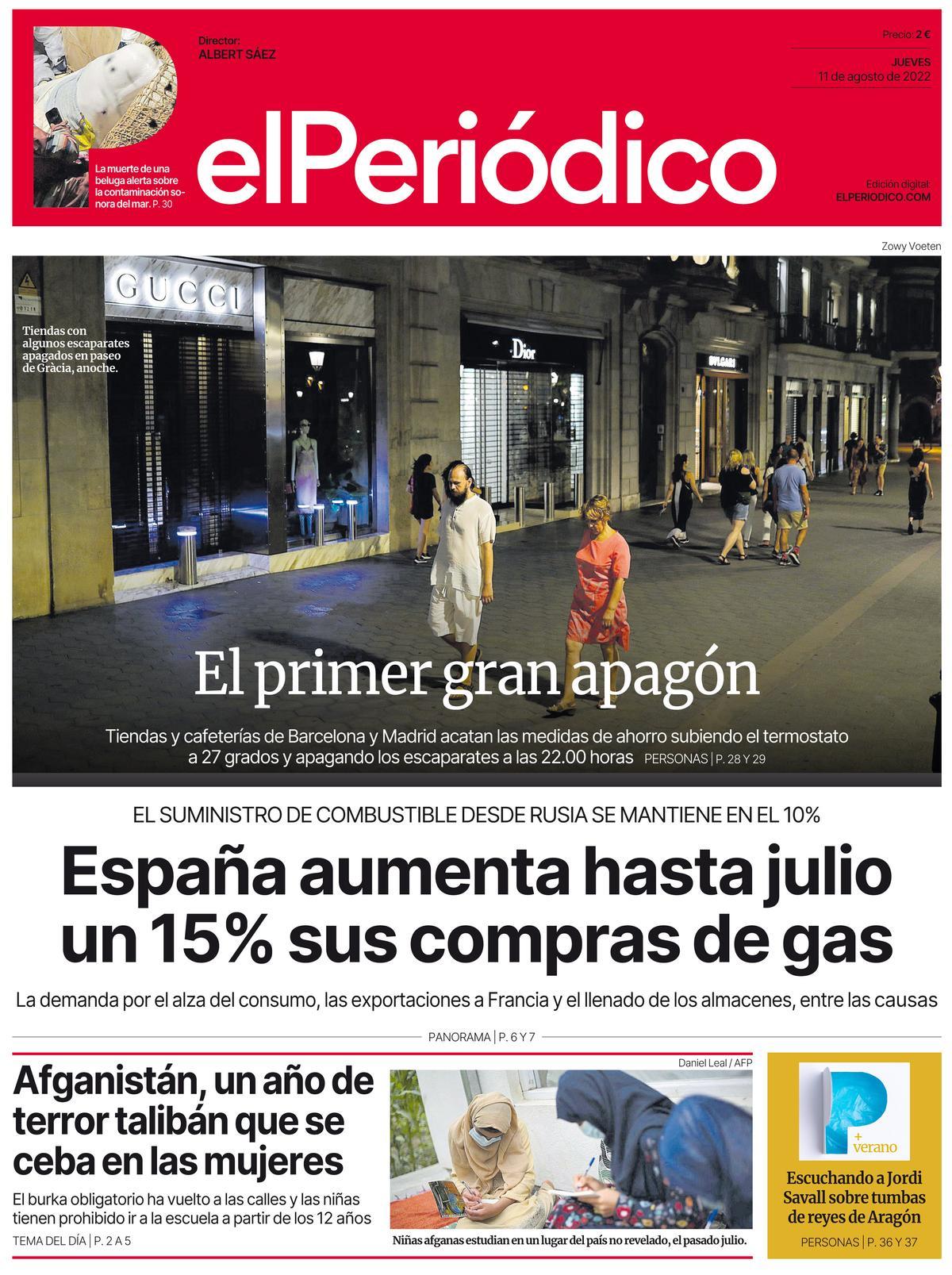 La portada d’EL PERIÓDICO de l’11 d’agost del 2022