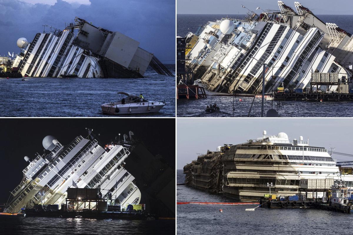 Combo de imágenes del crucero, facilitado el 17 de septiembre de 2013. El accidente causó la muerte de 32 personas.